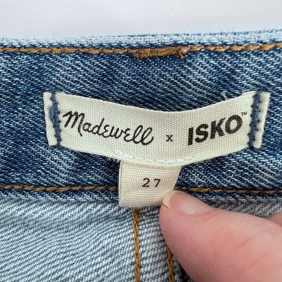Madewell x Isko Denim Patchwork Jean Skirt Sz 27 Blue Denim Button Mini Frayed - Picture 4 of 8